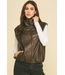 Faux-Leather Bubble Hem Zip Up Vest Brown