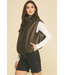 Faux-Leather Bubble Hem Zip Up Vest Brown