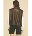 Faux-Leather Bubble Hem Zip Up Vest Brown