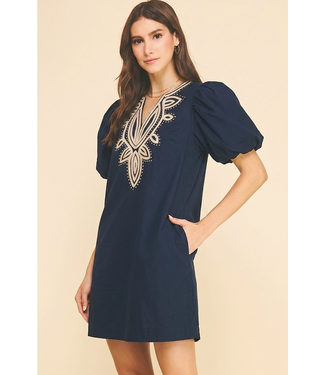 Corduroy Embroidery Mini Dress Blue/Black