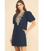 Corduroy Embroidery Mini Dress Blue/Black