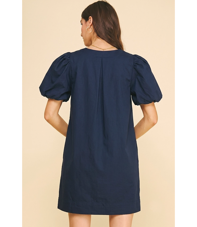 Corduroy Embroidery Mini Dress Blue/Black