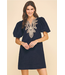 Corduroy Embroidery Mini Dress Blue/Black