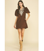 Corduroy Embroidery Mini Dress Chocolate