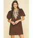 Corduroy Embroidery Mini Dress Chocolate