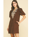 Corduroy Embroidery Mini Dress Chocolate