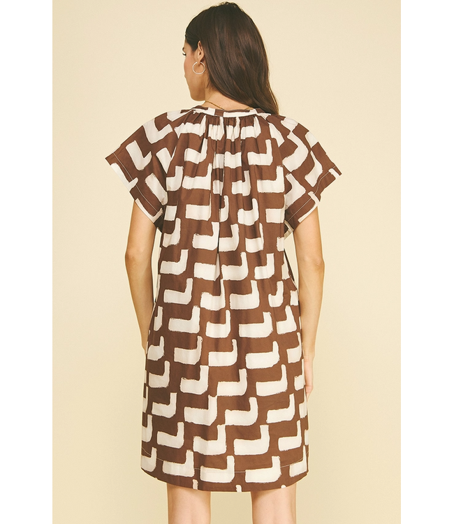 Geometric Print Mini Dress Brown