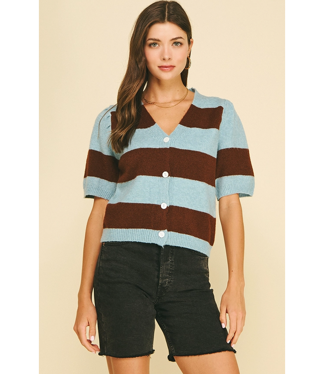 Color Block V-Neck Knit Sweater
