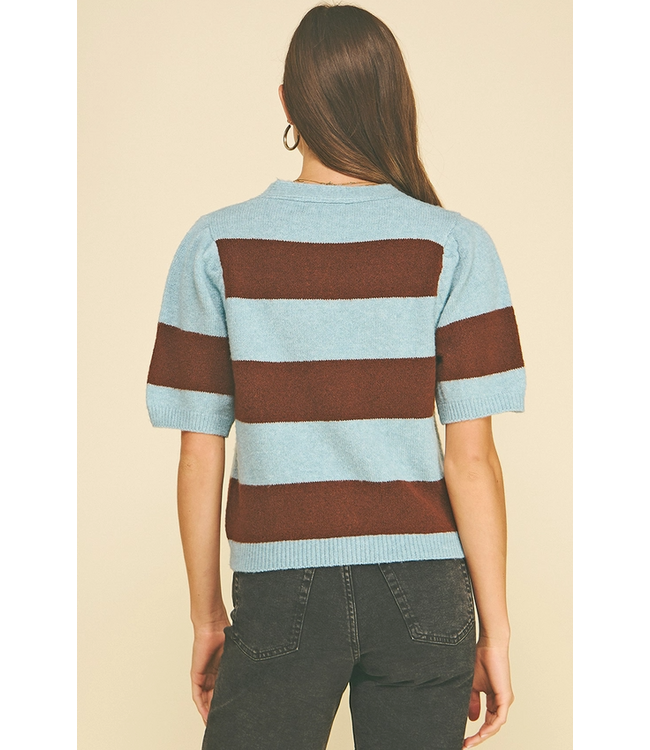 Color Block V-Neck Knit Sweater