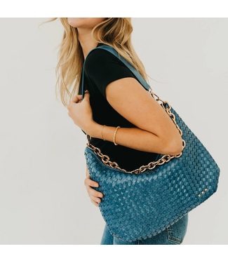 Pretty Simple Sienna Slouchy Woven Shoulder Bag Denim Blue