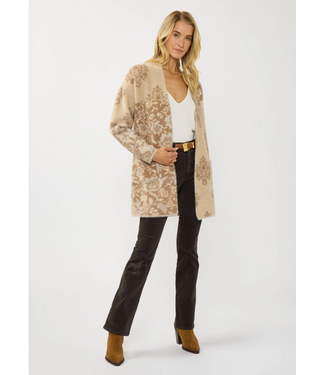 Floral Colorblock Knit Cardigan with Pockets