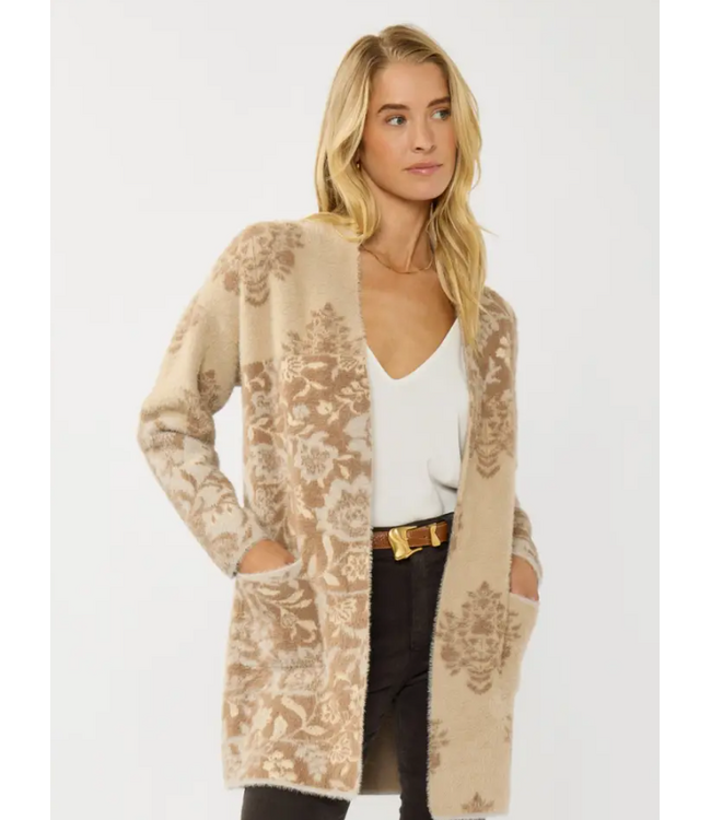 Floral Colorblock Knit Cardigan with Pockets