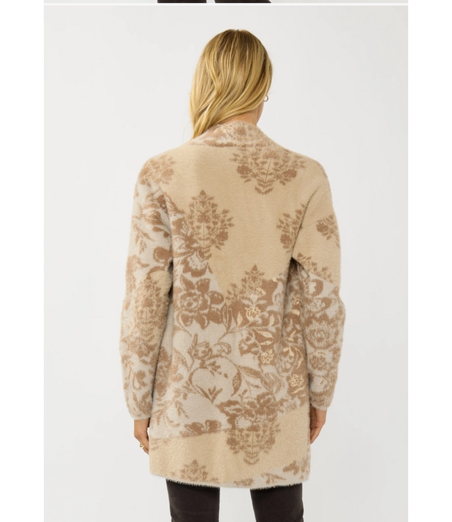 Floral Colorblock Knit Cardigan with Pockets