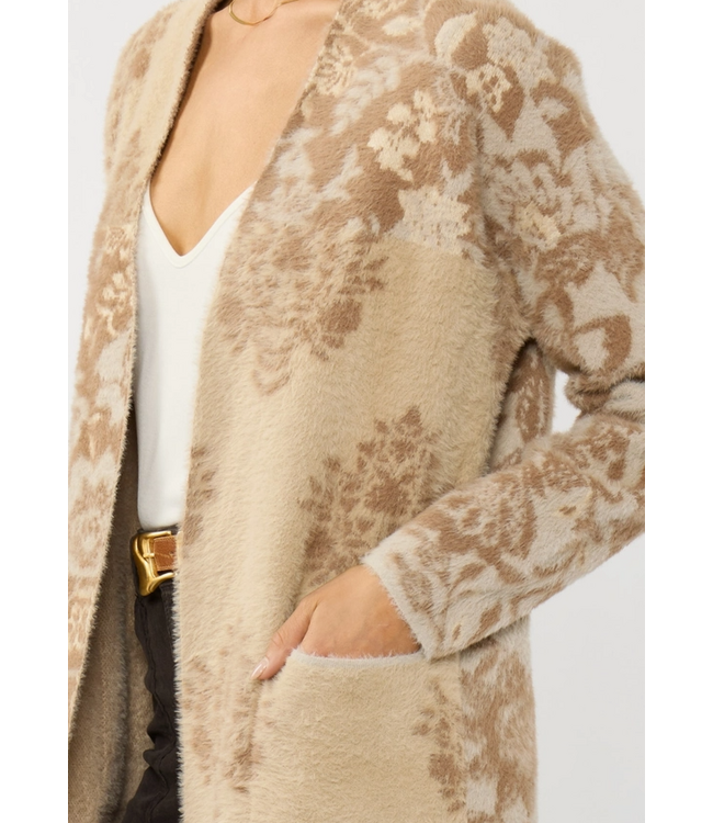 Floral Colorblock Knit Cardigan with Pockets