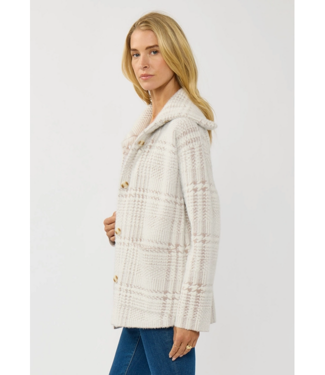 Plaid Button-Up Sweater Jacket