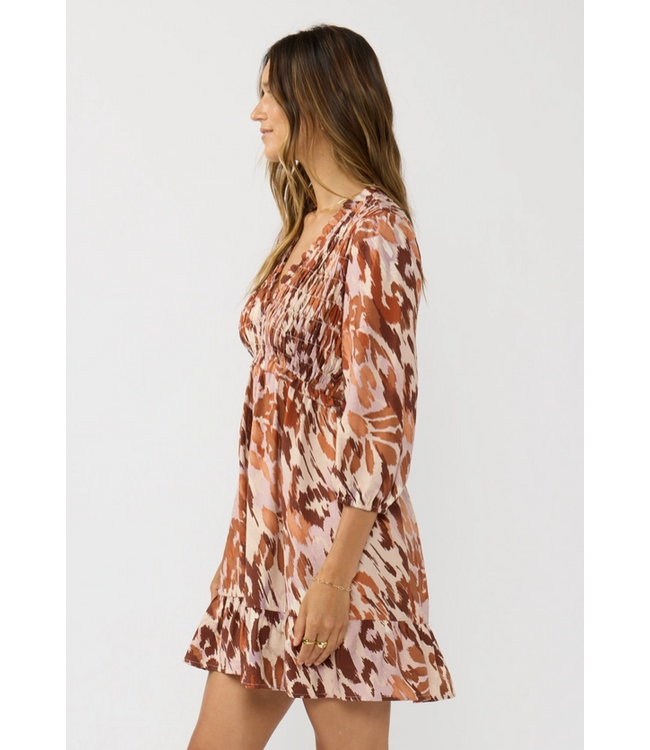 V-Neck Smocked Top Mini Dress Nude