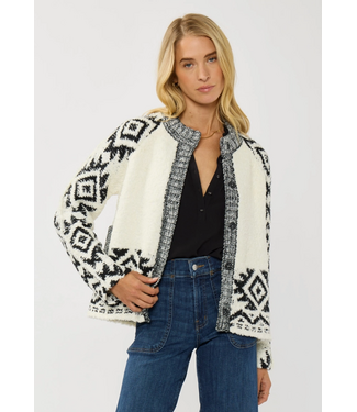 Tribal Pattern Textured Knit Sweater Jacket