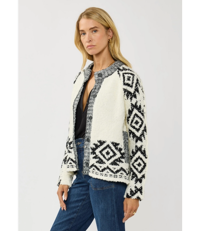 Tribal Pattern Textured Knit Sweater Jacket