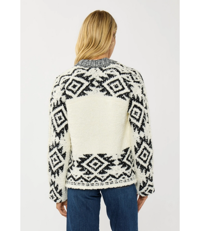 Tribal Pattern Textured Knit Sweater Jacket