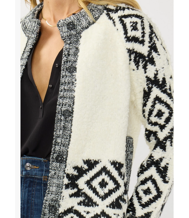Tribal Pattern Textured Knit Sweater Jacket