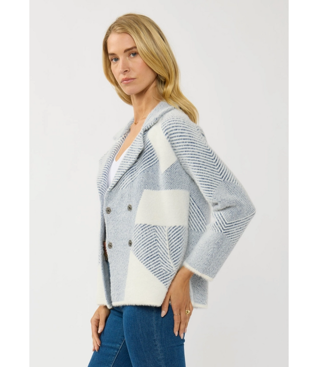 Double Breasted Sweater Jacket Dusty Blue