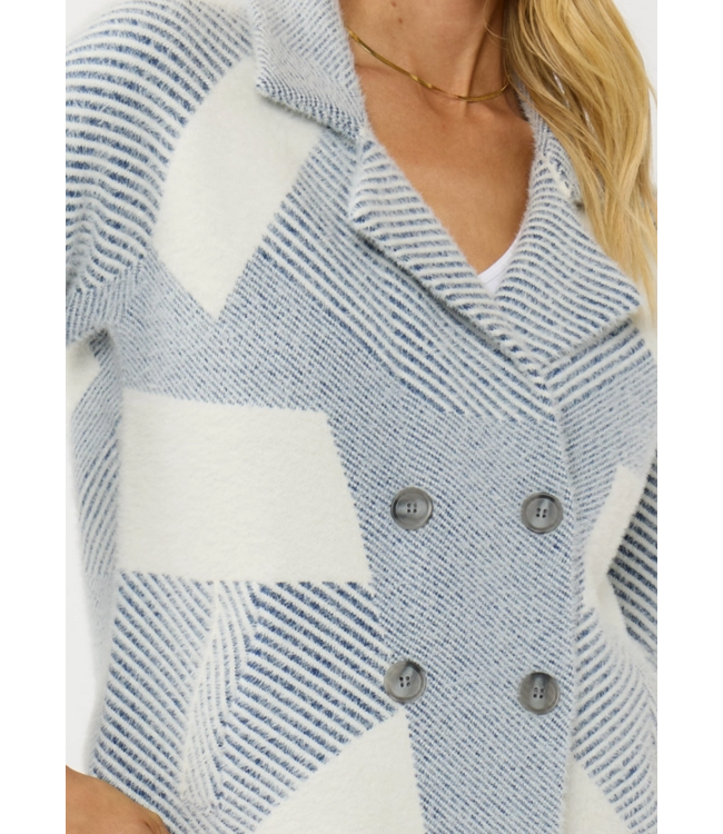 Double Breasted Sweater Jacket Dusty Blue