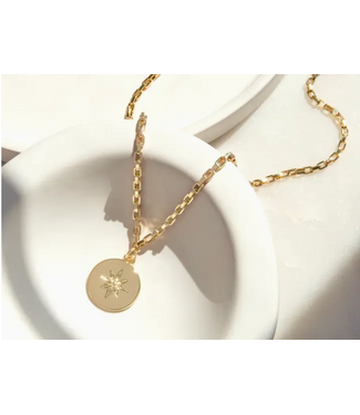 Compass Coin Charm Necklace Gold
