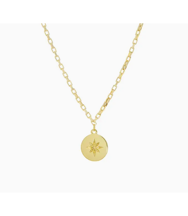 Compass Coin Charm Necklace Gold