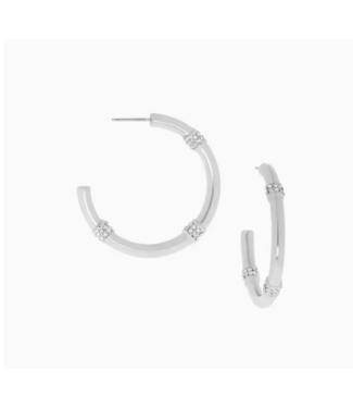 Bamboo Hoop with Crystals Clear Silver