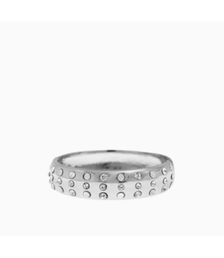 Wide Pave Nailhead Statement Bangle Silver
