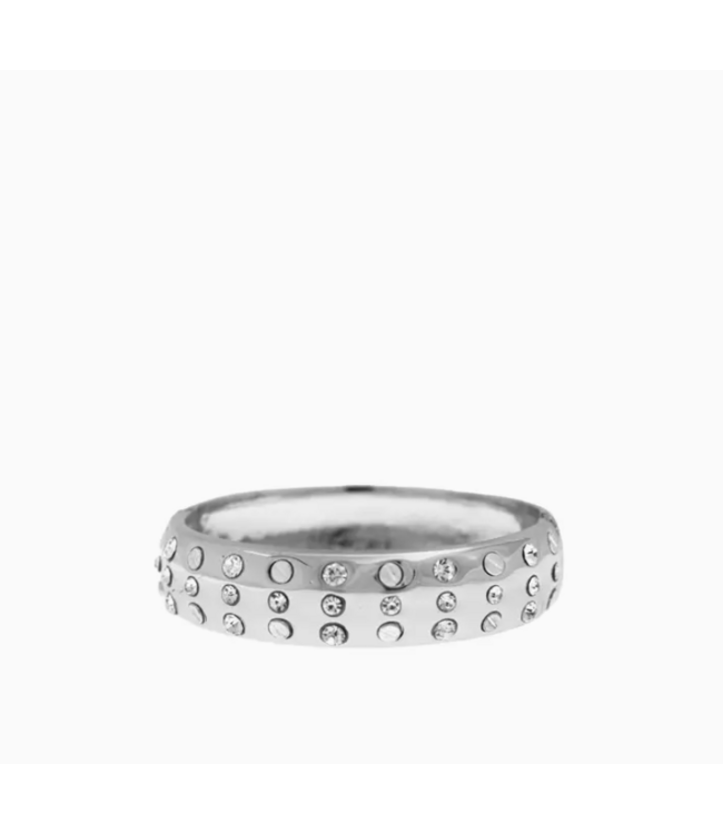 Wide Pave Nailhead Statement Bangle Silver