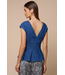 Denim Pleated Peplum Top W/Cap Sleeves & V Neckline