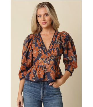 Eden Floral Peplum Blouse Rust