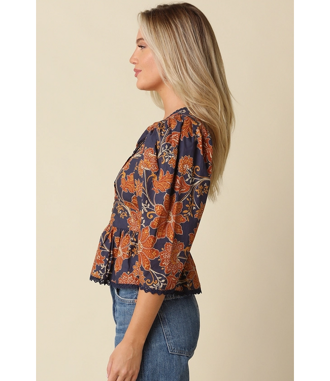 Eden Floral Peplum Blouse Rust