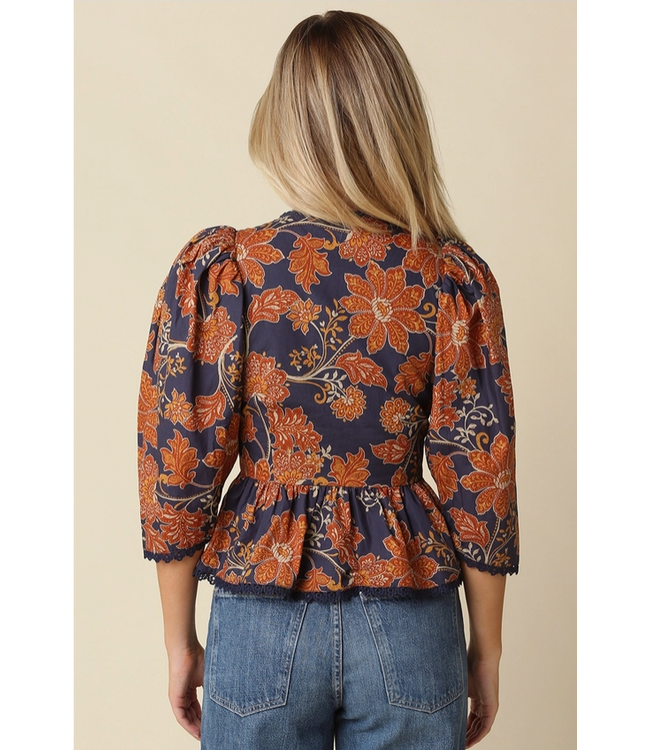 Eden Floral Peplum Blouse Rust