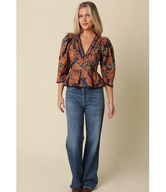 Eden Floral Peplum Blouse Rust