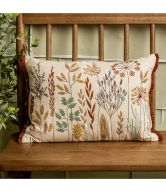 Embroidered Meadow Flowers Lumbar Pillow