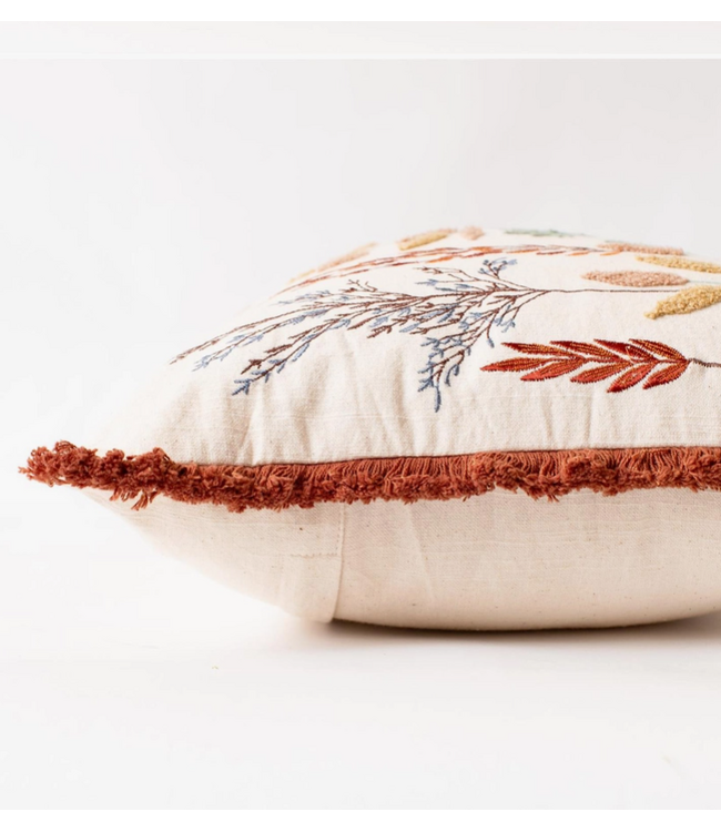Embroidered Meadow Flowers Lumbar Pillow