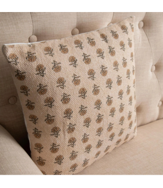 Knubby Slub Block Print, Mustard Floral Pillow