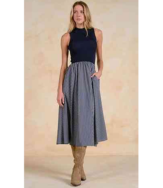 Elan Maxi Mock Nk Slvless Blue Stripe Dress