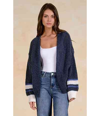 Elan Sweater Cardigan Loose Knit Navy Stripe