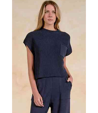 Elan Cap Sleeve Crew Neck Sweater Navy