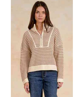 Elan Sweater 1/4 Zip Open Knit Natural
