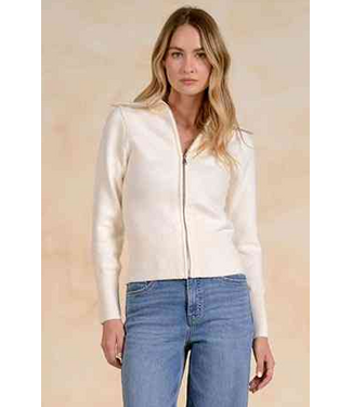 Elan Sweater Zip Up Big Collar Off White