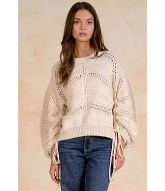 Elan Open Knit Tie Off Sweater White