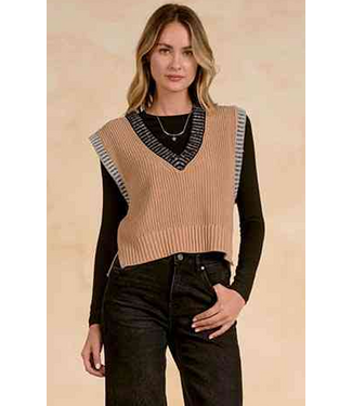 Elan Deep V-Neck Sweater Vest Tan