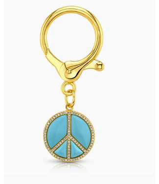 Jen Hansen Demi-Fine Peace Sign Bag Charm, Gold Turquoise