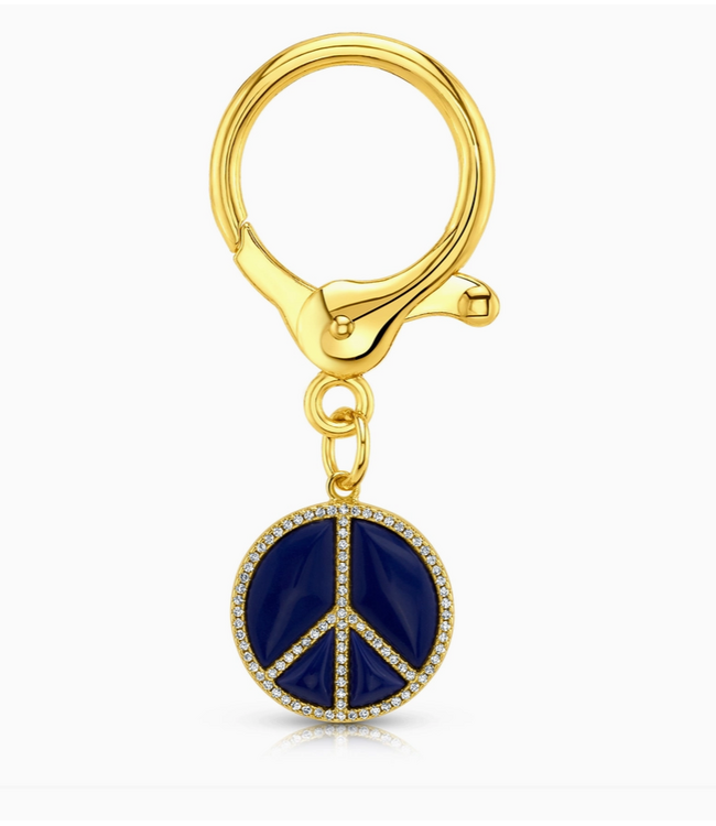 Jen Hansen Demi-Fine Peace Sign Bag Charm, Gold Lapis