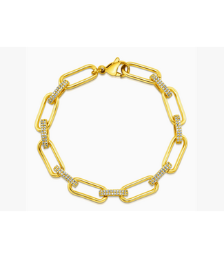 Jen Hansen Demi-Fine Paperclip Bracelet w/ Cz Oval Links, Gold