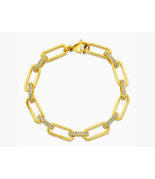 Jen Hansen Demi-Fine Paperclip Bracelet w/ Cz Oval Links, Gold